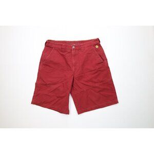 Vintage Y2K 2001 The North Face Mens 34 Faded Canvas Dungaree Shorts Red Cotton